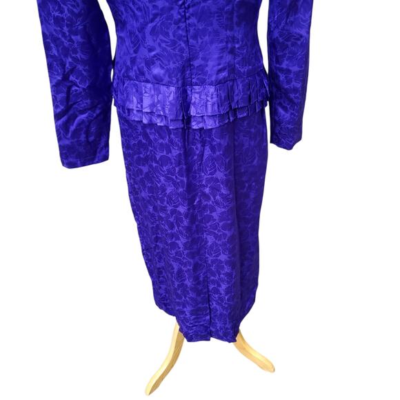 Vintage Flora Kung II New York Blue Floral Silk Dress Long Sleeve Back Zip Sz 8 - Picture 10 of 16